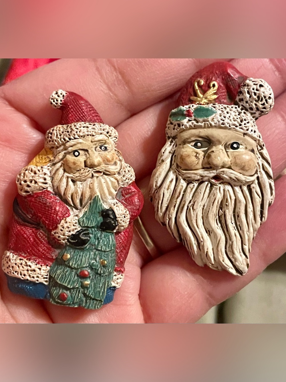 Festive Santa Brooches- Red and Green Holiday Jewelry